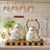 MacKenzie-Childs Mocha Check Tea Kettle 3 Quart - Cook N Dine
