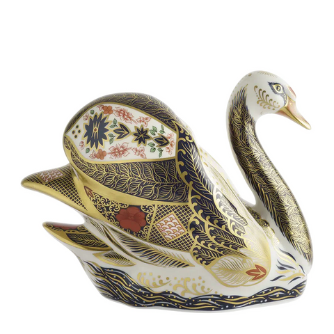 Royal Crown Derby Old Imari Solid Gold Band Swan Paperweight