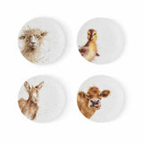 Royal Worcester Wrendale Designs Coupe Plates (Sheep, Duckling, Donkey, Cow) Set of 4 - Cook N Dine
