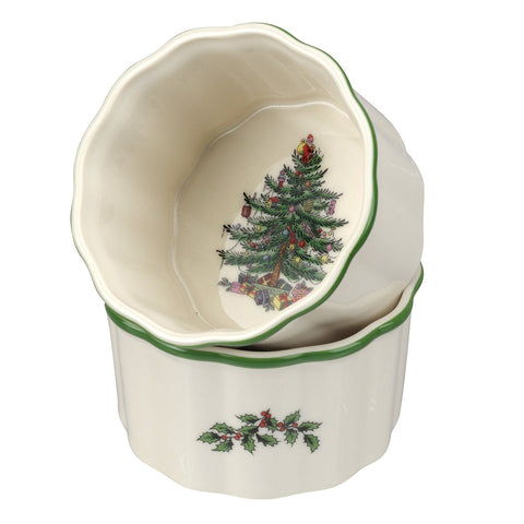 Spode Christmas Tree Round Scalloped Ramekin Set of 2