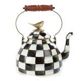 MacKenzie-Childs Courtly Check Enamel 3 Quart Tea Kettle With Bird - Cook N Dine