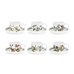 Portmeirion Botanic Garden Teacup and Saucer (Drum Shape) Set of 6