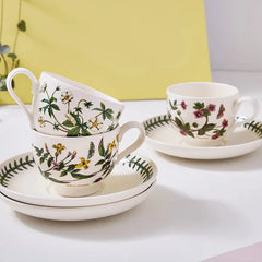 Portmeirion Botanic Garden Teacup and Saucer (Traditional) with Standard Motifs Set of 6