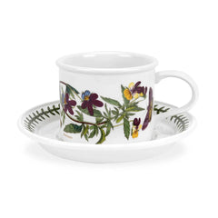 Portmeirion Botanic Garden Breakfast Cup and Saucer (Drum Shape) with New Motifs Set of 6