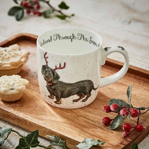 Royal Worcester Wrendale Designs Mug & Coaster Set Dachshund Through the Snow
