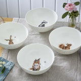 Royal Worcester Wrendale Designs Set of 4 Deep Bowls - Badger, Hare, Squirrel, Fox - Cook N Dine