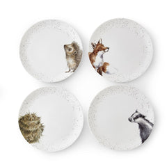 Royal Worcester Wrendale Designs Set of 4 Coupe Dinner Plates 26.6cm - Badger, Hedgehog, Fox, Owl