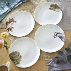 Royal Worcester Wrendale Designs Set of 4 Coupe Dinner Plates 26.6cm - Badger, Hedgehog, Fox, Owl