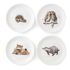 Royal Worcester Wrendale Designs Coupe Side Plates 21cm - Badger, Hedgehog, Fox, Owl