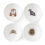 Royal Worcester Wrendale Designs Set of 4 Cereal Bowls - Badger, Hedgehog, Fox, Owl - Cook N Dine