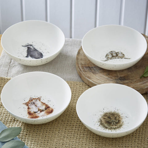 Royal Worcester Wrendale Designs Set of 4 Cereal Bowls - Badger, Hedgehog, Fox, Owl