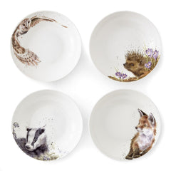 Royal Worcester Wrendale Designs Set of 4 Pasta Bowls - Badger, Hedgehog, Fox, Owl