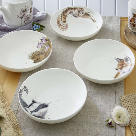 Royal Worcester Wrendale Designs Set of 4 Pasta Bowls - Badger, Hedgehog, Fox, Owl