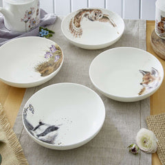 Royal Worcester Wrendale Designs Set of 4 Pasta Bowls - Badger, Hedgehog, Fox, Owl