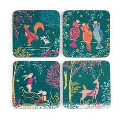 Portmeirion Sara Miller  Woodland Tales Deer & Robin Coasters, Set of 4
