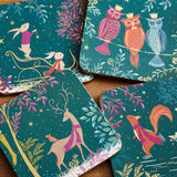 Portmeirion Sara Miller  Woodland Tales Deer & Robin Coasters, Set of 4
