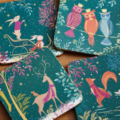 Portmeirion Sara Miller  Woodland Tales Deer & Robin Coasters, Set of 4