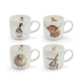 Royal Worcester Wrendale Designs Box Duck, Hare, Sheep & Highland Cow Set of 4 Mugs - Cook N Dine
