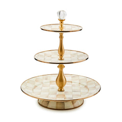 MacKenzie-Childs Mocha Check Three Tier Sweet Stand