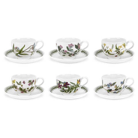 Portmeirion Botanic Garden Teacup and Saucer (Traditional) with Standard Motifs Set of 6