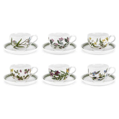 Portmeirion Botanic Garden Teacup and Saucer (Traditional) with Standard Motifs Set of 6