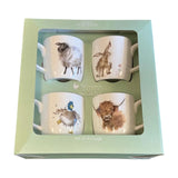 Royal Worcester Wrendale Designs Box Duck, Hare, Sheep & Highland Cow Set of 4 Mugs - Cook N Dine