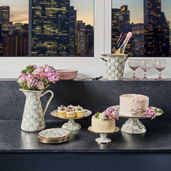 MacKenzie-Childs Sterling Check Enamel Pedestal Platter Large