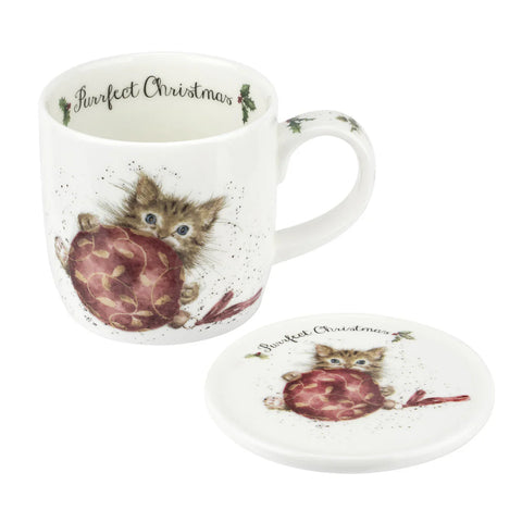 Royal Worcester Wrendale Designs Mug & Coaster Purffect Christmas (Kittens)