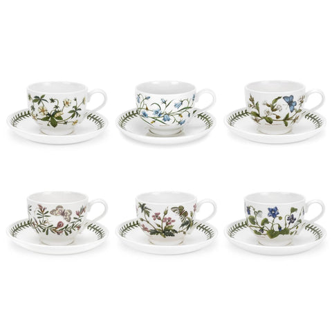 Portmeirion Botanic Garden Teacup and Saucer (Traditional) with New Motifs Set of 6