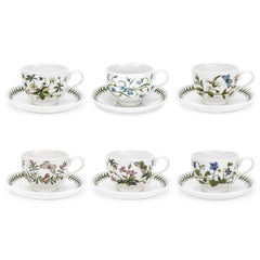 Portmeirion Botanic Garden Teacup and Saucer (Traditional) with New Motifs Set of 6