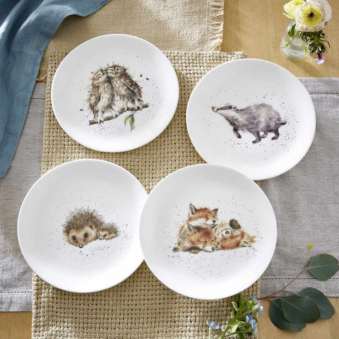 Royal Worcester Wrendale Designs Coupe Side Plate (Badger, Hedgehog, Fox, Owl) Set of 4