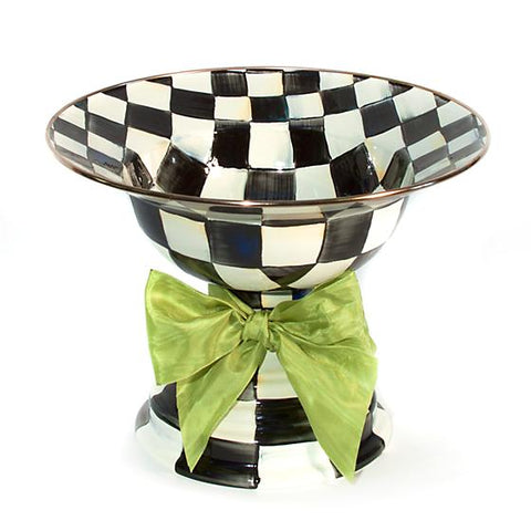 MacKenzie-Childs Courtly Check Enamel Compote with Green Bow - Large