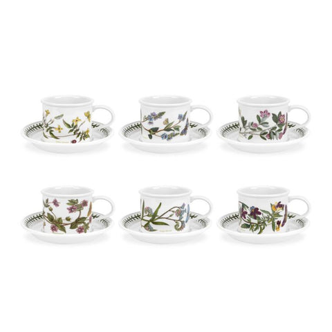 Portmeirion Botanic Garden Teacup and Saucer (Drum) Set of 6