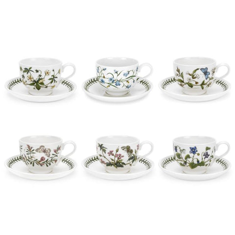 Portmeirion Botanic Garden Breakfast Cup and Saucer (Traditional Shape) with New Motifs Set of 6