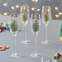 Spode Christmas Tree Champagne Flutes Set of 4