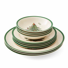 Spode Christmas Tree 12 Piece Set - 4 x 27cm Dinner Plates, 20cm Salad Plates, 15cm Cereal Bowls