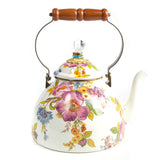 MacKenzie-Childs Flower Market 3 Quart Tea Kettle - White - Cook N Dine