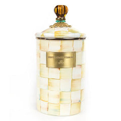 MacKenzie-Childs Parchment Check Enamel Canister - Large