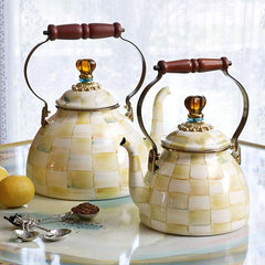 MacKenzie-Childs Parchment Check Enamel Tea Kettle - 3 Quart