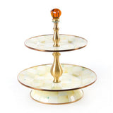 MacKenzie-Childs Parchment Check Enamel Two Tier Sweet Stand - Cook N Dine