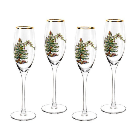 Spode Christmas Tree Champagne Flutes Set of 4